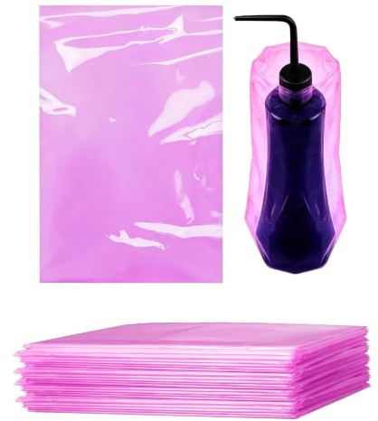 UNVOJL 250Pcs Tattoo Wash Bottle Bags Pink Squeeze Wash Bags Plastic Tattoo Bottle Covers Sleeves Protective Pouches Cleaning Supplies