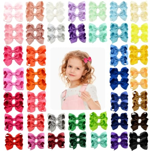 Huwaovi 58 Pièces Barrettes à Cheveux Fille en Ruban Gros-Grain Entièrement Recouvertes 7,5 cm, Petites Pinces à Cheveux Anti-Dérapantes, Accessoires Cheveux pour Bébés, Tout-Petits, Cheveux Fins
