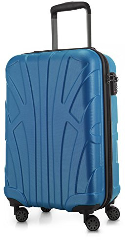 SUITLINE - Valigia per cabina, bagaglio a mano rigido, 4 doppie ruote, TSA, 100% ABS opaco, 55 cm, 34 litri, Ciano