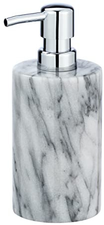 WENKO Seifenspender Onyx aus Marmor - Flüssigseifen-Spender, Spülmittel-Spender Fassungsvermögen: , Marmor, 7.5 x 18 x 8.5 cm, Weiß, 18 x 8.5 x 7.5 cm