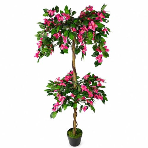 Plante Artificielle Feuille, Vert, Rose, 140 cm