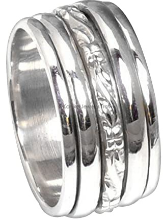 Bague d'anxiété pour Meditaion, bague texturée, bagues de bande de fileur en argent sterling 925 pour femmes, bague cadeau pour Noël