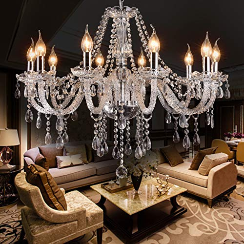 Baotree LIUMANG Modern Elegant 10 Lights K9 Crystal Glass Chandelier Pendant Ceiling Lighting European Style for Dining Living Room Bedroom Transparent, 10 E12 Bulbs Required