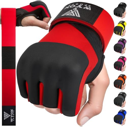 WYOX Boxningsomslag MMA-handskar inre boxningshandskar för kvinnor och män – EZ-Off & On – tjock knogrstoppning – andningsbart tyg (röd, L/XL)