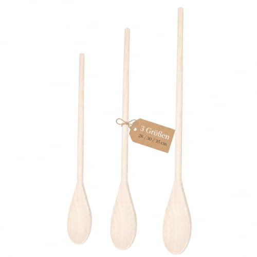 Mijoma, set di 3 cucchiai da cucina in robusto legno di faggio duro, diverse misure 26-30-35 cm di lunghezza, utensili da cucina, cucchiaio da forno, cucchiaio da cucina
