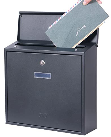 DWD® Premium Wall Mounted Lockable Letter Mail Box Powder Coated Steel Waterproof lid Outdoor (Top Slot 35 x 32 x 10 Magnetic Lid, Dark Grey Rugged Finish)