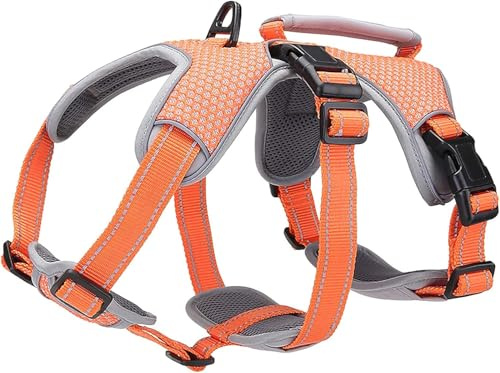BELPRO Mehrzweck-Hundegeschirr, ausbruchsicher, kein Ziehen, reflektierend, verstellbare Weste mit strapazierfähigem Griff, Hundegeschirr für große/aktive Hunde(Orange, M)