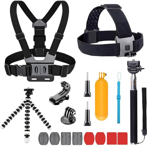 YHTSPORT 11-in-1 Action Camera Accessory Kit Compatible with GoPro Hero 13 12 11 10 9 8 Max 7 6 5 4 Black GoPro 2018 Session Fusion Silver White Insta360 DJI SJCAM APEMAN AKASO etc.