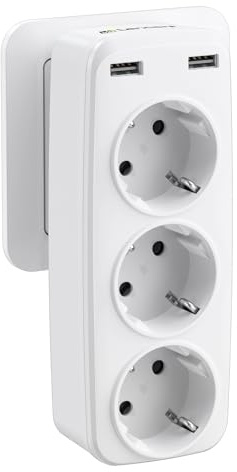 LENCENT Ladron Enchufes USB, Enchufe Multiples 4000W, Enchufe USB de Pared con 3 Clavija Schuko y 2 USB Puertos, Adaptador Enchufe Portátil con USB, Perfecto para Familia, Oficina, Cocina