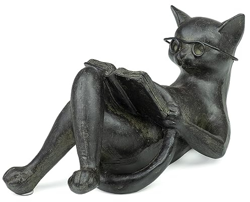 Moritz Dekofigur Figur Katze 14x7,5 cm Kater Brille Buch Leseratte Geschenk Dekoration
