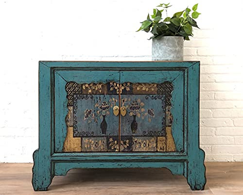 OPIUM OUTLET Chinesische Kommode Sideboard Schrank asiatisch orientalisch Kästchen Schränkchen Vintage Shabby Holz (Design 5)