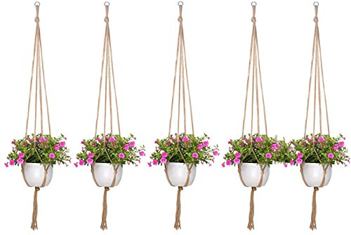 ZXNQ 5 Pezzi Corda per Vasi Appesi - Tessitura a Mano - Macrame Plant Hanger-Interno/Esterno/Soffitto/Balcone/Decorazione Murale Sospesa