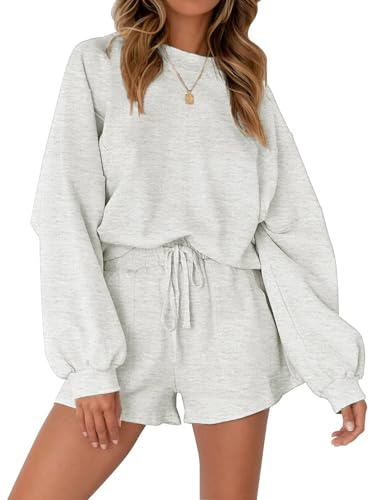 MEROKEETY Women's Lounge Sets Top & Shorts 2 Piece Outfits Light Grey