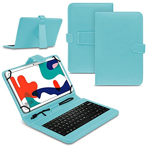Tablet Hülle kompatibel mit Blackview Tab 16 15 13 12 11 10 Pro 9 8 8E Tasche Tastatur Keyboard QWERTZ Schutzhülle Cover Standfunktion USB Schutz Case, Farben:Türkis