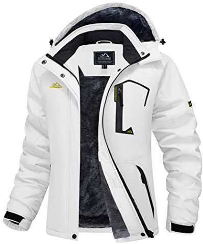 MAGCOMSEN Damen Winterjacke Skijacke Parka Thermojacke Laufjacke Warme Wasserdicht Winddicht mit Fleece Kapuze Weiß L
