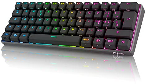 RK61 Tastiera Gaming Meccanica, 60% Tastiera Wireless 2.4Ghz/Bluetooth/USB-C RGB Backlit Interruttore Blu Hot Swap Double-Shot ABS Keycaps Compatibile con Win/Mac, Nero(QWERTY Layout Italiano)