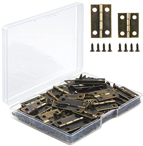 CVIUYO 60 Pack Small Hinges, Mini Hinge for Jewelry Box, Wooden Box, Bronze | 2 Sizes (60pcs) with 260 Screws, Pre-drilled Holes, Rust-proof, for Birdhouses, Dollhouses, Cabinets & DIY Craft Projects