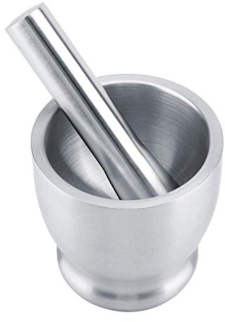Juego de mortero y maja, molinillo de especias de acero inoxidable, recipiente para polvo de Pesto con base antideslizante