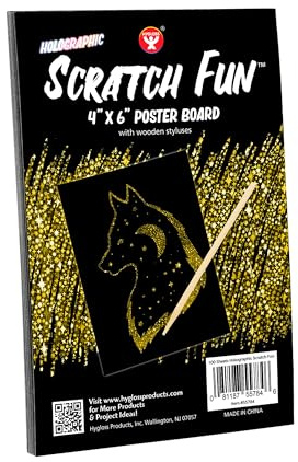 Hygloss 100 Sheets Scratch Art Fun, 4 x 6-Inch Black Matte Scratch Paper Art Set for Kids, Kit Includes 100 Silver or Gold Holographic Papers, and 20 Wooden Stylus Sticks