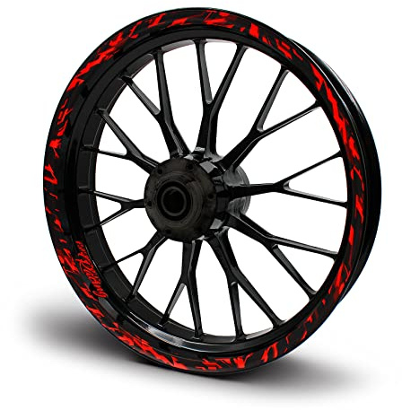 16-teiliges Set Felgenrandaufkleber Sticker für Motorrad Auto Felgen Future Design Komplett Set Felgenaufkleber für 15 16 17 18 19 Zoll MR017 (Neon Rot, Matt)