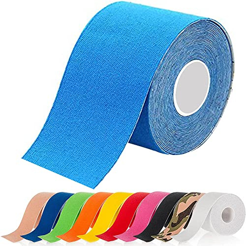 ATETEO Kinesiology Sports 5m x (2.5/3.8/5/7.5) cm Roll of Elastic Muscle Support Tape for Exercise &Injury Recovery, F-White, S: 5mX2.5cm