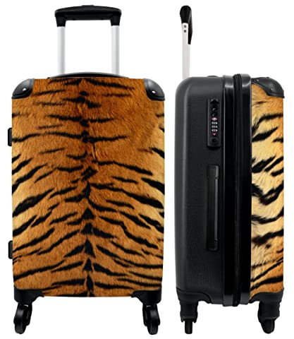 NoBoringSuitcases.com® Koffer groß Trolley Rollkoffer Reisekoffer mit 4 Rollen Fotokoffer - Tiger - Wildtiere - Tigerdruck - Design - 67x43x25cm - 90 Liter