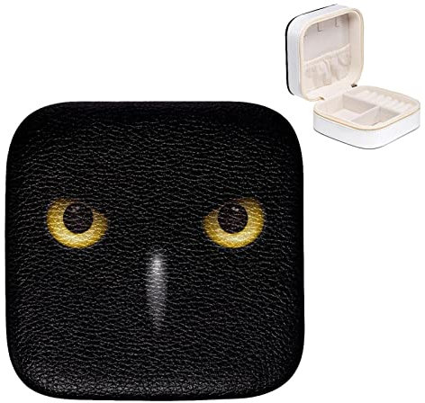 KQNZT Schmuck-Organizer-Box, kleine Schmuckaufbewahrung aus Pu-Leder für Ohrringe, Ringe, Halsketten, Armbänder,Eule Schwarz