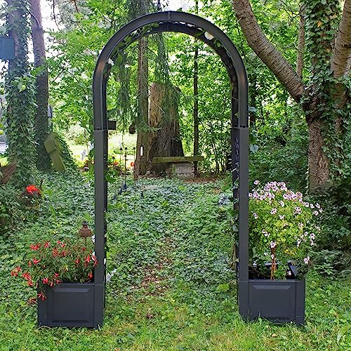 NYVI Rosenbogen mit Pflanzkasten NYVIGreen 174x43x207 cm - Spalier mit Blumenkasten aus wetterfestem & recyceltem Kunststoff - Rankhilfe - Pflegeleicht, Steckmontage ohne Werkzeug, Farbe:Anthrazit