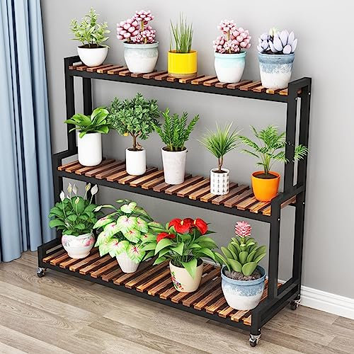 LIGUOYI Blumentopf Ständer Metall Pflanzentreppe 2 Ebenen 3 Ebenen Blumenregal, Blumentreppe Display Rack Für Innen Außen, Belastbarkeit 200kg Lagerregal Mit Rollen, Platzsparend Gartenregal
