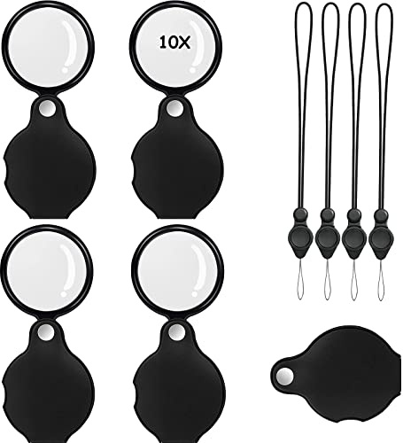 Marte Vanci 4 x Lupen, 10-fache Vergrößerung, tragbar, faltbar, Taschenlupe mit drehbarer Schutzhülle, handflächengroße Lupe mit Schlüsselbändern, zum Lesen, Outdoor-Erkundung, Schmuck, Münzen