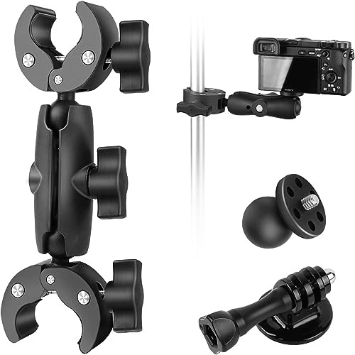 Lizaty 3 en 1 Soporte Camara Accion para Tubo 15-44mm, Abrazadera Doble Súper Tornillo 1/4 y Adaptador para Gopro Hero,Soporte de Luz Paraguas,Trípode,Reflector, Bicicleta,Manillar de Motocicleta