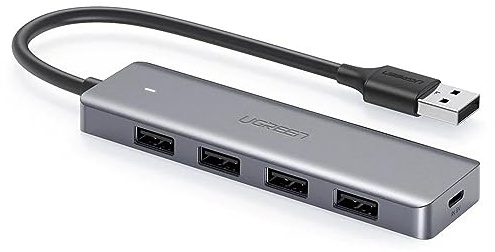 UGREEN CM219-50985B Hub USB 3.0 à 4 Ports avec Alimentation Micro USB, Gris sidéral