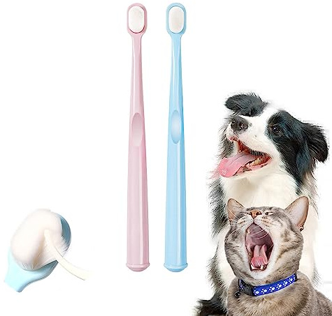 HanryDong Katttandborste med mini mjukt huvud, husdjurständer djuprengöring tät borste, säker och effektiv munvård, liten hundtandborste tar bort dålig andedräkt (2-pack)