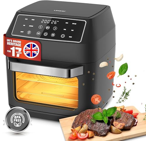 Linsar Heißluftfritteuse 12 Liter, Multifunktions Mini Backofen, 10 in 1 Heissluftfritteuse mit digitalen LED-Display, 6 Zubehör, 1700W, Schwarz