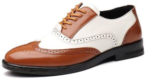 Men's Patchwork Two Tone Brogue Oxfords Shoes Fashion Hand Stitched Leather Dress Shoes Round-Toe Lace up Low Top Business Formal Derby Shoes (Brown,10)