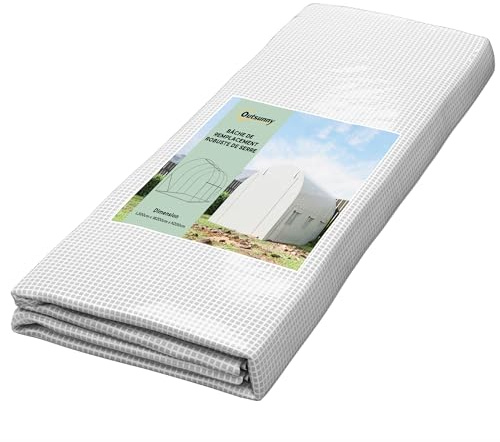 Outsunny Bâche de Rechange Serre Tunnel 6 m² PE Anti-UV 3x2x2m Blanc | Imperméable, 6 Fenêtres, Porte Enroulable Zippée