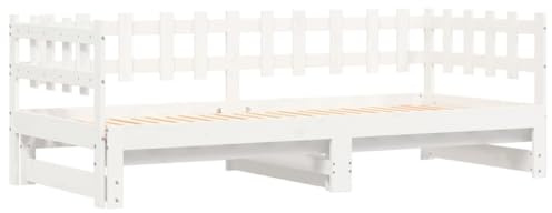 vidaXL Tagesbett, Ausziehbar Schlafsofa mit Lattenrost, Bettsofa Gästebett für Schlafzimmer Wohnzimmer, Sofa Bett Ausziehbett, Weiß 2X(90x200) cm Massivholz Kiefer