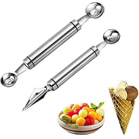 Set di 2 palette for scavino for melone, doppia funzione, in acciaio inox, cucchiaio for insalata di frutta, for gelato alla frutta fai da te, coltello da intaglio for vassoio di frutta, piccolo strum