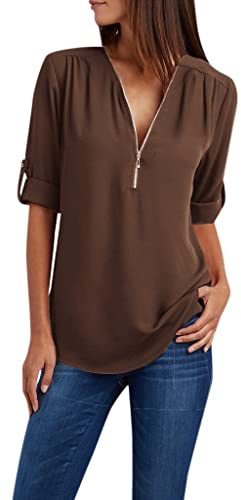 Tallas Grandes Camiseta Mujer,Camisetas Manga Corta Mujer Casual Camisas de Cuello en V con Cremallera Color Sólido Blusas Multicolor Informal Corte Suelto Camisetas Mujer Verano 2024