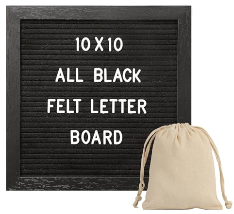 G GAMIT Black Felt Letter Board with 294 Changeable Letters&Numbers, 10”x10” Message Board Letter Sign Board in Black Frame with Stand and Canvas bag for Announcement&Notification