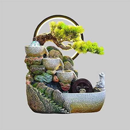 Fontana da interni Feng Shui Fontana da tavolo for relax interno, cascata da interno for meditazione Zen con pompa e nebulizzazione d'acqua, cascata illuminata for la decorazione della scrivania della