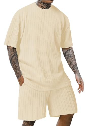 Generic Outlet Angebote Sport Anzug Herren Herren Outfit Komplett Set Sommer Wandern Mode Herren T Shirt Sommer Oversized Golfbälle Pink Leinenanzug Herren Sommer(Beige,XXL)