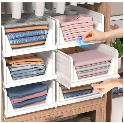 CTSNSLH Faltbare Schrank-Organizer, Aufbewahrungsbox, stapelbare Aufbewahrungskörbe, Kunststoff-Schubladenkorb, Schrankaufbewahrung, Weiß, 6 l, 6 Stück