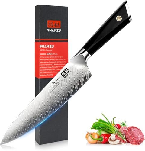 SHAN ZU Damascus Chef Knife 8 Inch, Japanese Kitchen Knives 67-Layer High Carbon Steel (10Cr15Mov) Ultra Sharp Professional Kitchen Utility Knife with G10 Ergonomic Handle
