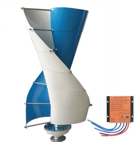 KX-ENERGIE Turbina Eólica Verticales 2000W 24V Aerogenerador Generador de Turbina de Viento 10 Palas de energía Alternativa Kit Completo,con controlador de carga MPPT (24, Voltios)