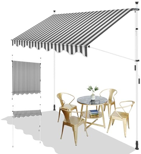SUNNY GUARD Klemmmarkise 300cm mit Handkurbel Balkon, markise Balkon ohne Bohren, UV-beständig Höhenverstellbar, Sonnenschutz wasserdicht, Grau-Weiß