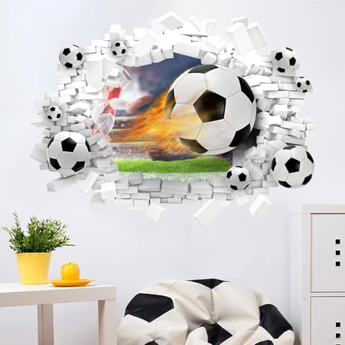 HPNIUB Large 3D Football Wall Sticker Sport Boys Bedroom Player Mural Deco