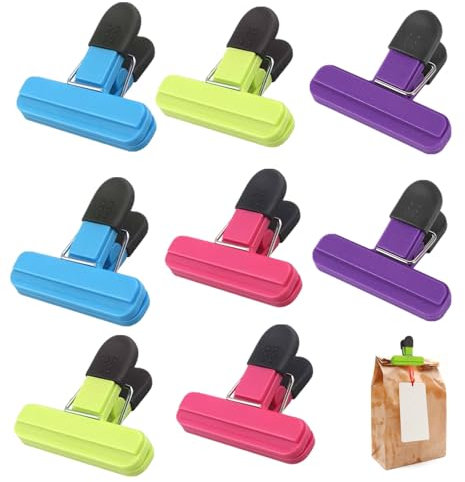 Fermeture Sachet Alimentaire,8 Pièces Pinces pour Sachets Plastique Pince Sachet Cuisine Pince Alimentaire Plastique 4 Couleurs de Clips de Scellage pour Cuisine,Maison,Bureau,Couleurs Assorties