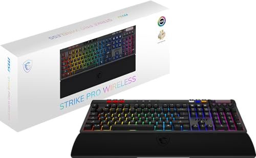 MSI Strike Pro Wireless ES, QWERTY, ES Layout - Teclado Gaming mecánico silencioso, interruptores táctiles silenciosos, Hot-Swap, Teclas PBT, 2.4GHz, Bluetooth, luz mística RGB por tecla, 4200mAh