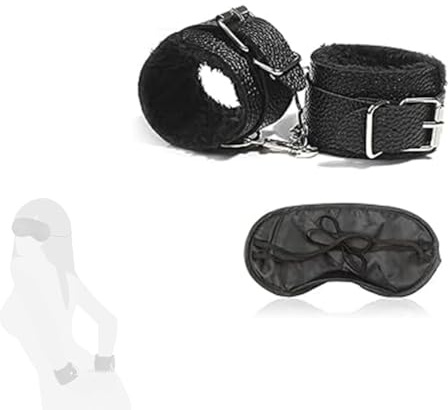 Polsini in peluche di pelle nera più benda in seta
